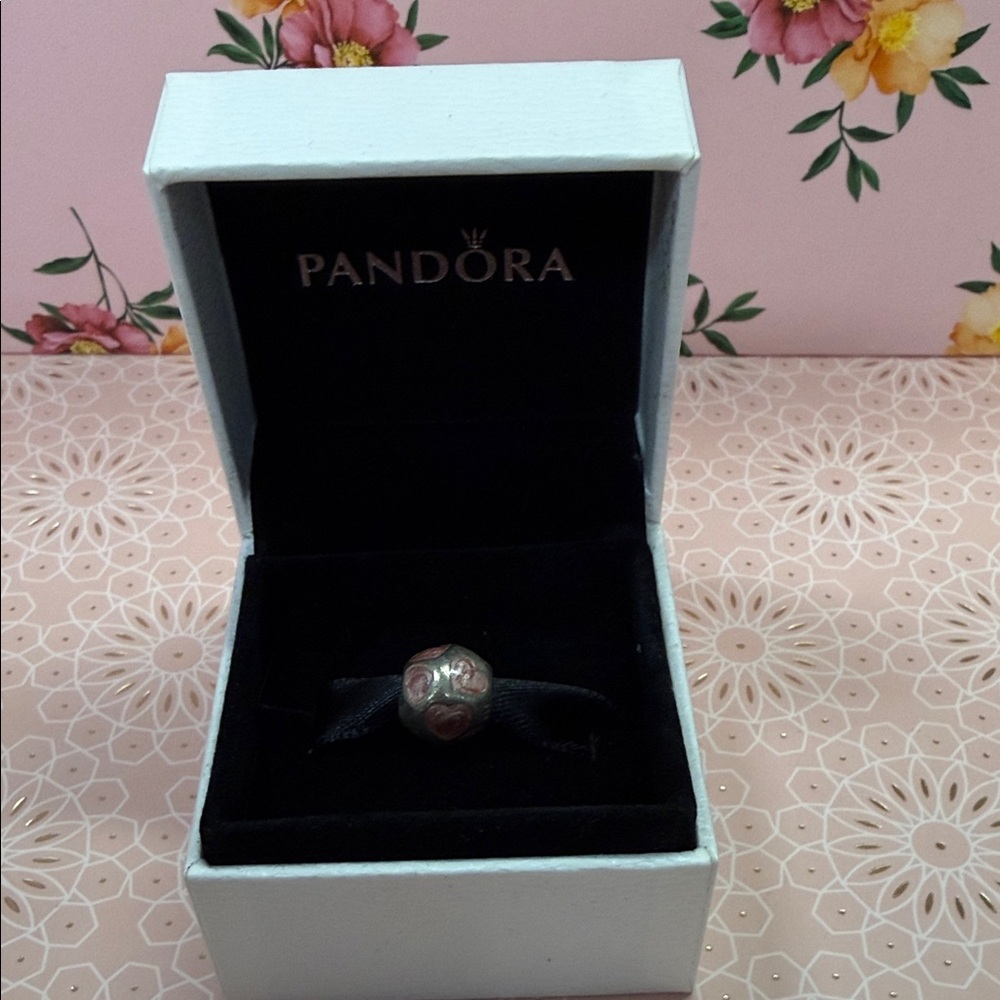 Pandora Silver Charm with Pink Heart Accents